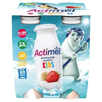Actimel Kids Mleko fermentowane o smaku truskawkowo-bananowym 400 g (4 x 100 g)