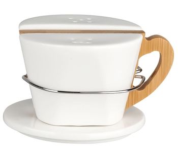 Altom Regular Solniczka i Pieprzniczka porcelanowa z bambusowym uchwytem