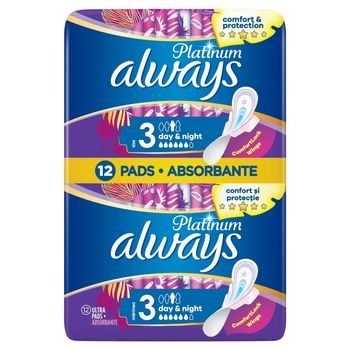 Always Platinum Day & Night (rozmiar 3) – Podpaski ze skrzydełkami – 12 sztuk