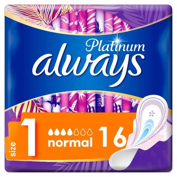 Always Platinum Normal (Rozmiar 1) Podpaski ze skrzydełkami, 16 sztuk