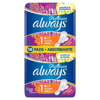 Always Platinum Normal (Rozmiar 1) Podpaski ze skrzydełkami, 16 sztuk