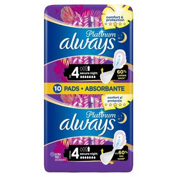 Always Platinum Secure Night (Rozmiar 4) Podpaski ze skrzydełkami, 10 sztuk