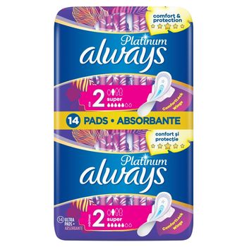 Always Platinum Super (Rozmiar 2) Podpaski ze skrzydełkami, 14 sztuk