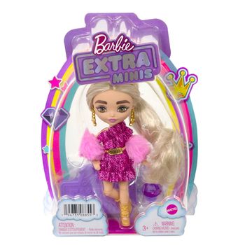 Barbie Extra Minis Mała lalka Różowy stój/Blond włosy + korona HJK67