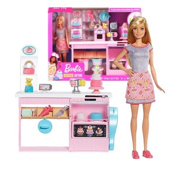 Barbie Zestaw Pracownia wypieków lalka cukiernik i akcesoria + masa plastyczna GFP59
