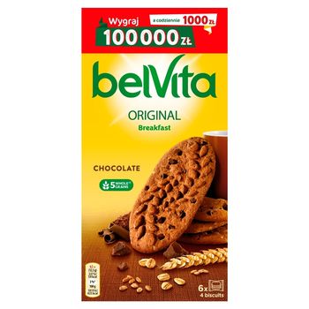 belVita Breakfast Ciastka zbożowe o smaku kakaowym z kawałkami czekolady 300 g (24 sztuki)