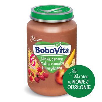 BoboVita Jabłka banany i maliny z kleikiem kukurydzianym po 6 miesiącu 190 g