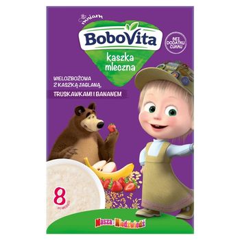 BoboVita Kaszka mleczna wielozbożowa z kaszką jaglaną truskawkami i bananem po 8 miesiącu 200 g