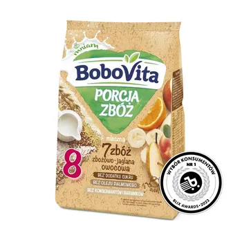 BoboVita Porcja zbóż Kaszka mleczna 7 zbóż zbożowo-jaglana owocowa po 8 miesiącu 210 g
