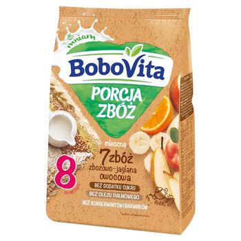 BoboVita Porcja zbóż Kaszka mleczna 7 zbóż zbożowo-jaglana owocowa po 8 miesiącu 210 g