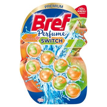 Bref WC Perfume Switch Zawieszka myjąco-zapachowa do muszli WC soczysta brzoskwinia-jabłko 2 x 50 g
