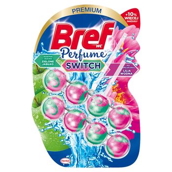 Bref WC Perfume Switch Zawieszka myjąco-zapachowa do muszli WC zielone jabłko-lilia wodna 2 x 50 g