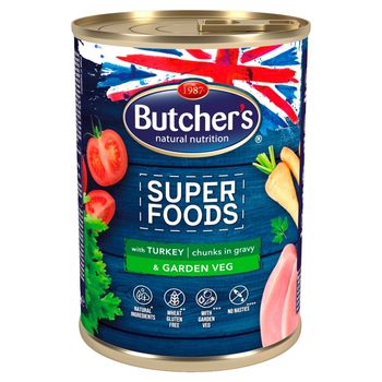Butcher's Super Foods Karma dla dorosłych psów kawałki w sosie z indykiem i warzywami 400 g
