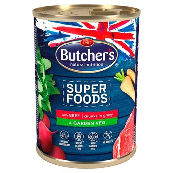 Butcher's Super Foods Karma dla dorosłych psów kawałki w sosie z wołowiną i warzywami 400 g
