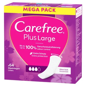 Carefree Plus Large Wkładki higieniczne bezzapachowe 64 sztuki