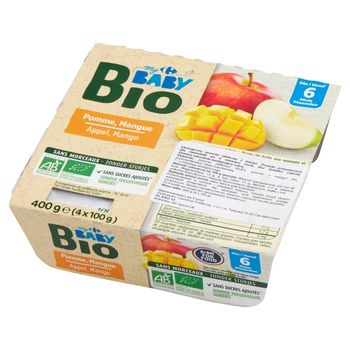 Carrefour my Baby Bio Ekologiczny przecier jabłkowy z mango po 5. miesiącu 400 g (4 x 100 g)