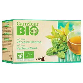 Carrefour Bio Ekologiczna herbatka ziołowa werbena i mięta 30 g (20 x 1,5 g)