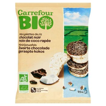 Carrefour Bio Ekologiczne małe wafle ryżowe w czekoladzie z wiórkami kokosowymi 60 g