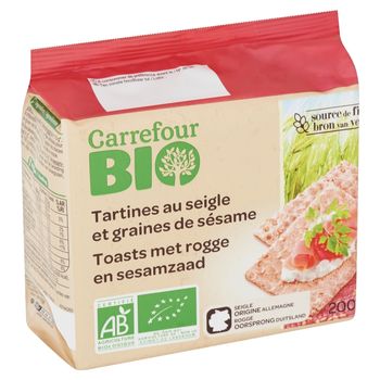 Carrefour Bio Ekologiczne pieczywo chrupkie żytnie z nasionami sezamu 200 g