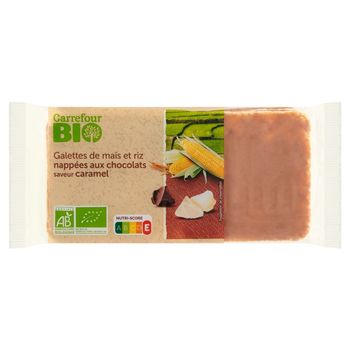 Carrefour Bio Ekologiczne wafle kukurydziano-ryżowe w czekoladzie o smaku słonego karmelu 90 g