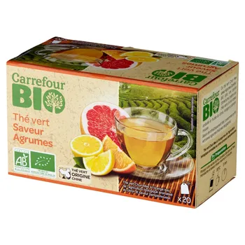 Carrefour Bio Herbata zielona o smaku pomarańczowo-cytrynowo-grejpfrutowym 30 g (20 x 1,5 g)