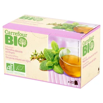 Carrefour Bio Herbata ziołowa z miętą i tymiankiem 30 g (20 torebek)