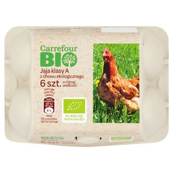 Carrefour Bio Jaja z chowu ekologicznego o różnej wielkości 6 sztuk
