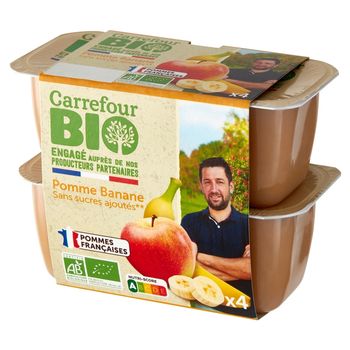Carrefour Bio Mus jabłkowo-bananowy 400 g (4 x 100 g)