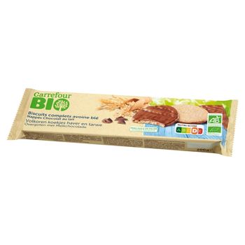 Carrefour Bio Pełnoziarniste ciastka oblane mleczną czekoladą 200 g