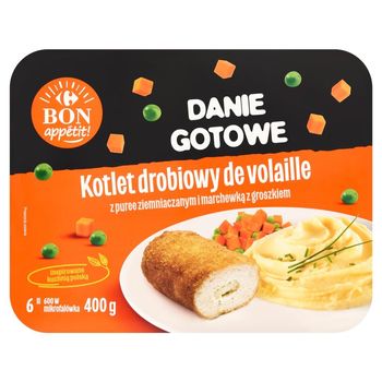 Carrefour Bon Appétit! Danie gotowe kotlet drobiowy de volaille z puree i marchewką groszkiem 400 g