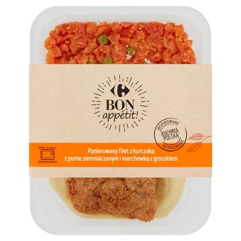 Carrefour Bon appétit Filet z kurczaka z puree ziemniaczanym i marchewką z groszkiem 400 g