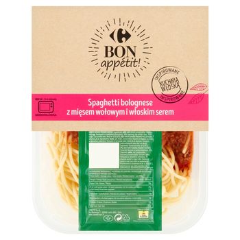 Carrefour Bon appétit! Spaghetti bolognese z mięsem wołowym i włoskim serem 400 g