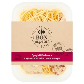 Carrefour Bon appétit! Spaghetti Carbonara z wędzonym boczkiem i sosem serowym 400 g