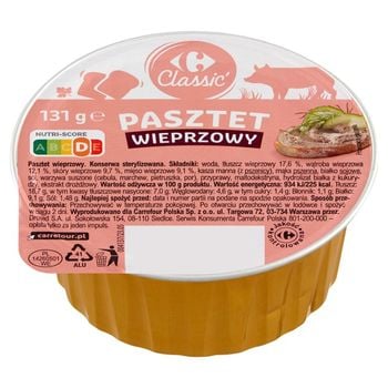 Carrefour Classic Pasztet wieprzowy 131 g