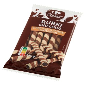Carrefour Classic Rurki waflowe z kremem o smaku kakaowym 280 g