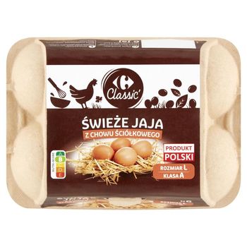 Carrefour Classic Świeże jaja z chowu ściółkowego 6 szt. rozmiar L