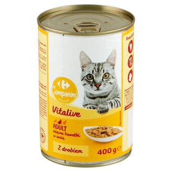 Carrefour Companino Vitalive Karma dla kotów mięsne kawałki w sosie z drobiem 400 g