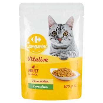 Carrefour Companino Vitalive Karma dla kotów z kurczakiem i groszkiem w sosie 100 g