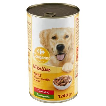 Carrefour Companino Vitalive Karma dla psów mięsne kawałki w sosie z wołowiną z warzywami 1240 g