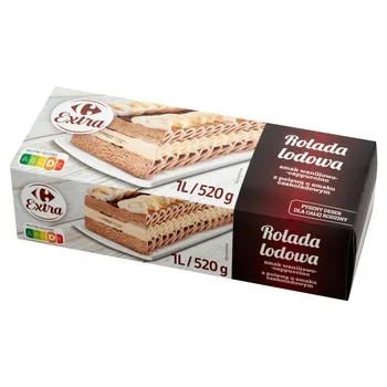 Carrefour Extra Rolada lodowa smak waniliowo-cappuccino z polewą o smaku czekoladowym 1 l