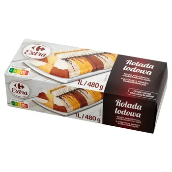 Carrefour Extra Rolada lodowa smak waniliowo-czekolodowo-toffi z polewą o smaku czekoladowym 1 l
