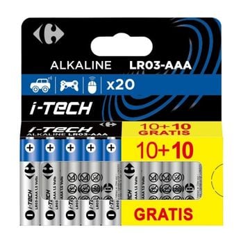 Carrefour i-Tech Baterie alkaliczne AAA 10 + 10 gratis!