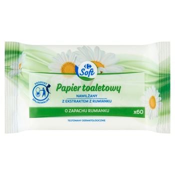 Carrefour Soft Papier toaletowy nawilżany o zapachu rumianku 60 sztuk