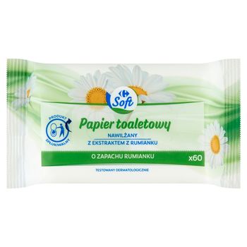 Carrefour Soft Papier toaletowy nawilżany o zapachu rumianku 60 sztuk