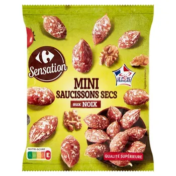 Carrefour Sensation Mini kiełbaski wieprzowe suszone z orzechami włoskimi 75 g