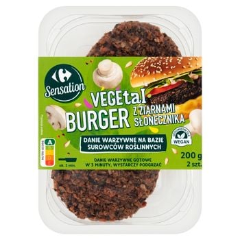 Carrefour Sensation Vegetal Burger z ziarnami słonecznika 200 g (2 sztuki)