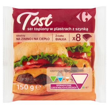 Carrefour Tost ser topiony w plastrach z szynką 150 g (8 sztuk)