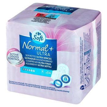 Carrefour Soft Normal+ Podpaski ultracienkie ze skrzydełkami zapachowe 14 sztuk