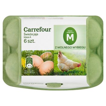 Carrefour Świeże jaja z wolnego wybiegu M 6 sztuk