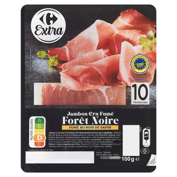 Carrefour Extra Szynka wieprzowa surowa wędzona w plastrach 100 g
